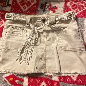 tan skirt with beaded yarn belt